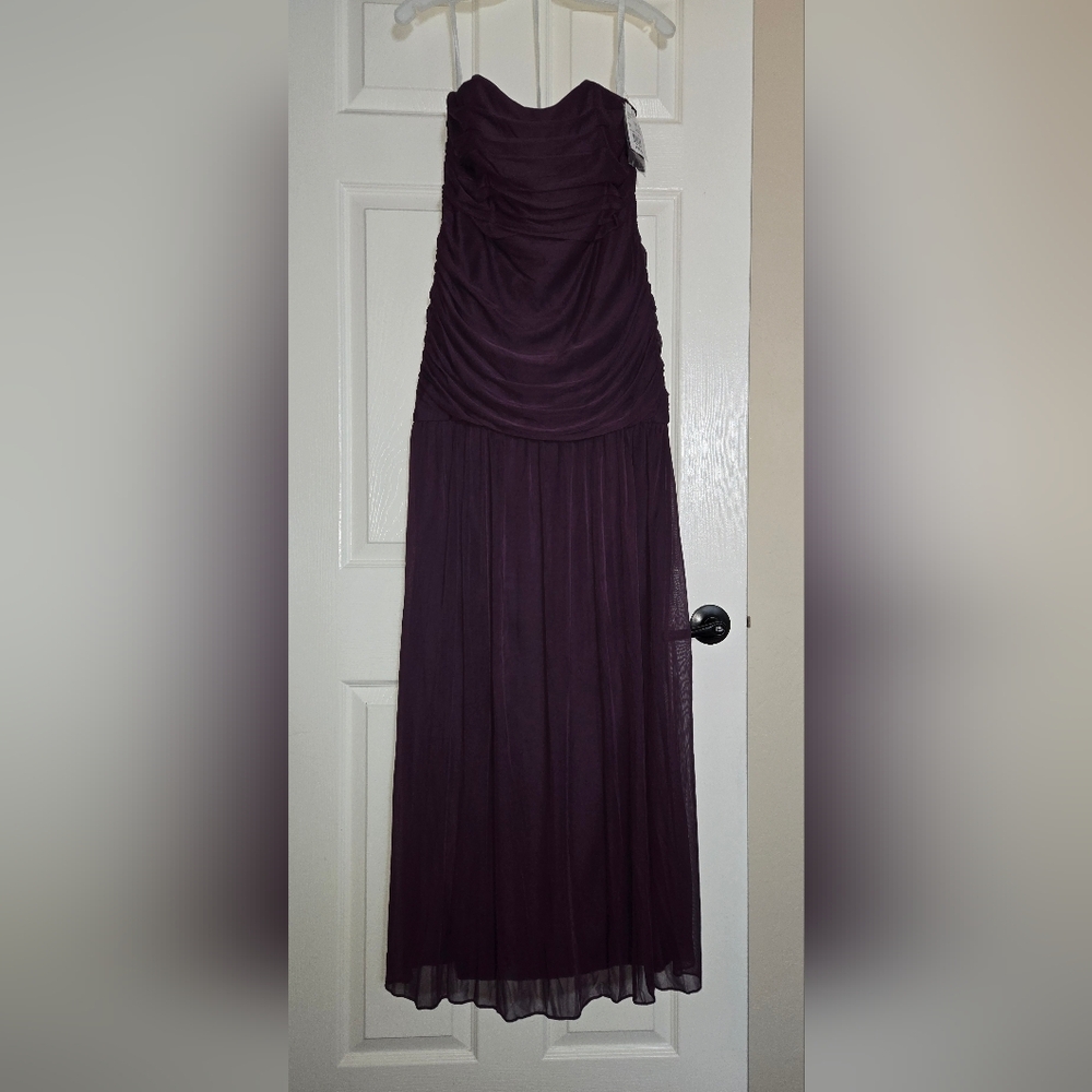 David's Bridal Purple Strapless Pleated Gown